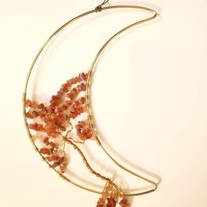 Carnelian Tree of Life inside a Crescent Moon Suncatcher